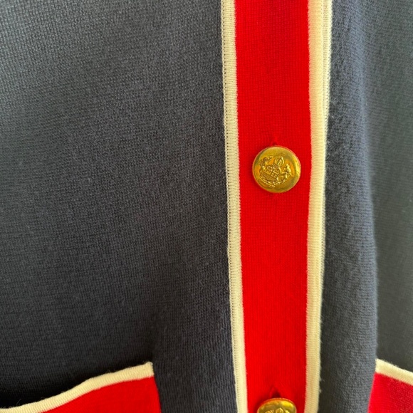 Tuckernuck Lauren Cardigan Midnight Navy with red and gold buttons (sz M) - Picture 2 of 6